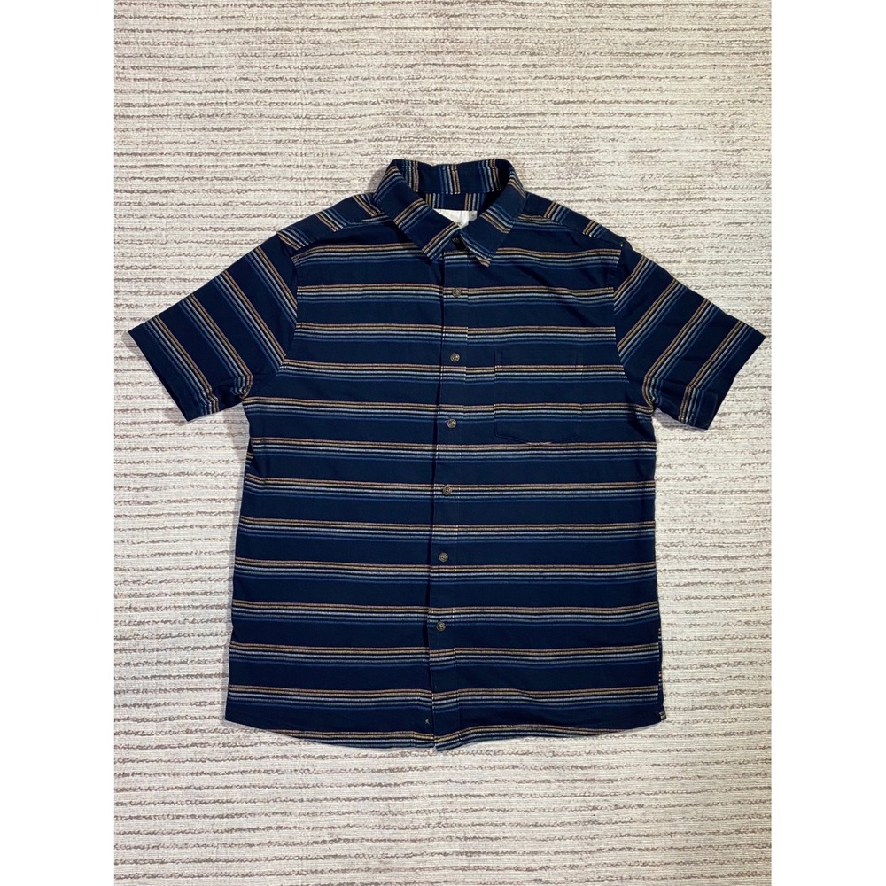 Goodfellow & Co Mens Navy Blue Striped Short Sleeve Button Down Shirt Size M